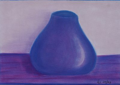 Opaque. Things in life can be very opaque, so also people can be opaque. Not easy to handle. Pastel fingerpainting on paper from a blue purple vase.