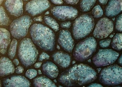 Blue Stones, blue acrylic painting of realistic stones on canvas 24x18cm.