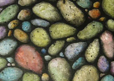 More Stones, coloured acrylic painting of realistic stones on canvas 20x20cm.