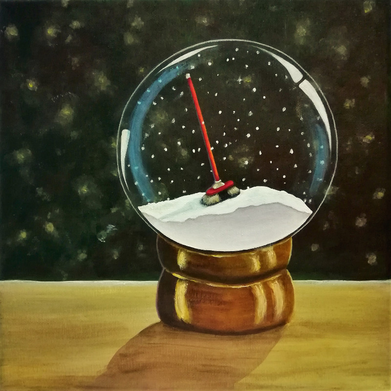 Broom. This is the painting of the favorite toy which I be painted in the snowglobe.