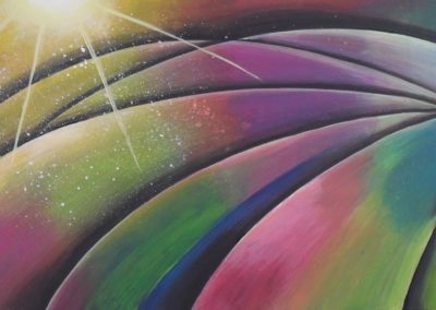 Balloon Ride painting of the colours of a hot air balloon, I made this painting after I joined a balloon ride, canvas, 100x30cm. by Lia van Elffenbrinck
