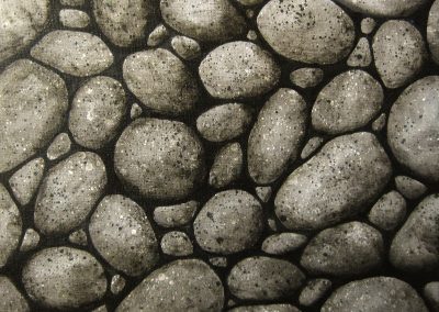 Stones, grey acrylic painting of realistic stones on canvas 24x18cm.