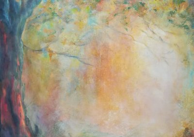 A Midsummer's Daydream impressionistic painting of a big tree at the edge of a forest. 60x80cm.