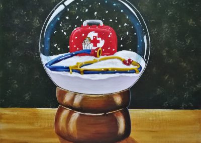Medical Kit for children painted in a snowglobe.